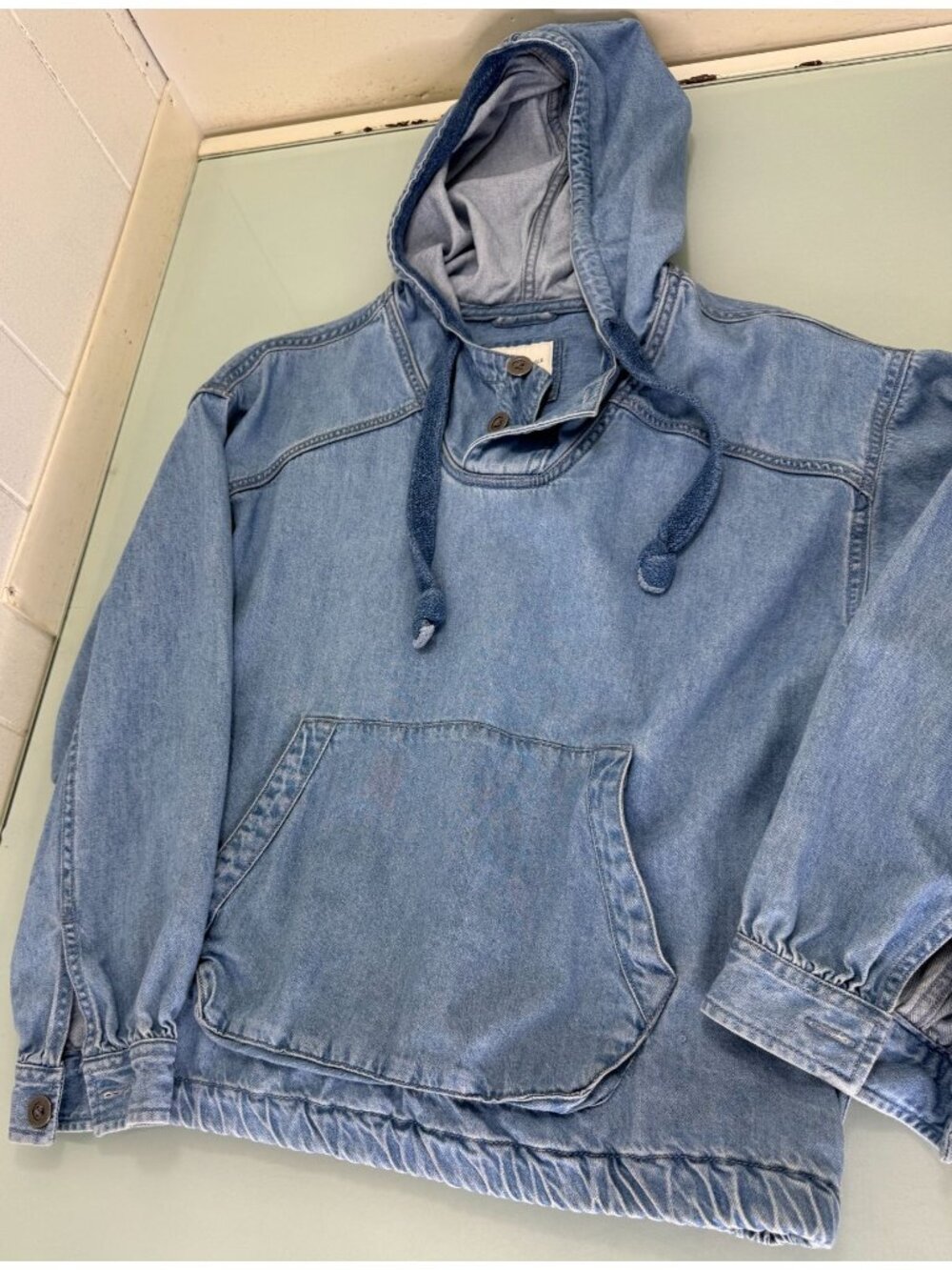 American Eagle Denim Hoodie Pullover Jacket Women's XS Chambray Drawstring Y2K